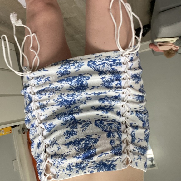 White & Blue Lace Up Skirt with lace up sides adjustable size L - Picture 5 of 10